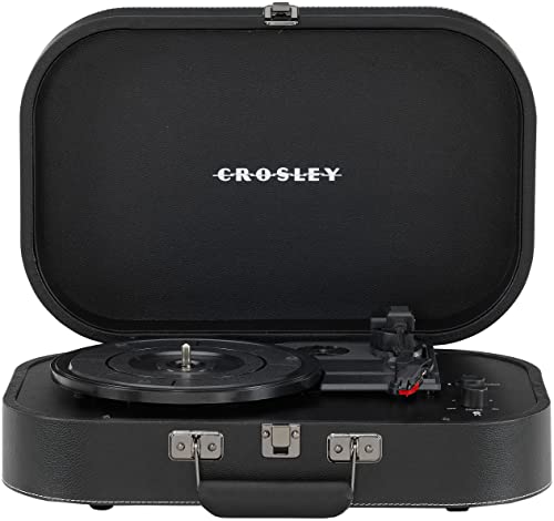 Crosley CR8009B-BK Discovery Vintage Bluetooth in/Out 3-Speed Belt-Driven Suitcase Vinyl Record Player Turntable, Black