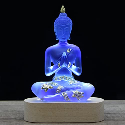 Vimtrysd Buddha Statue with LED Light Base, 7'' Seated Small Figurine Collectibles Decor, Transparent Sculpture Ornaments for Home Decoration