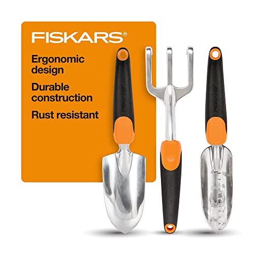 Fiskars 3-in-1 Garden Tool Set - Trowel, Transplanter, Cultivator for Gardening - Lawn and Garden - Black/Orange