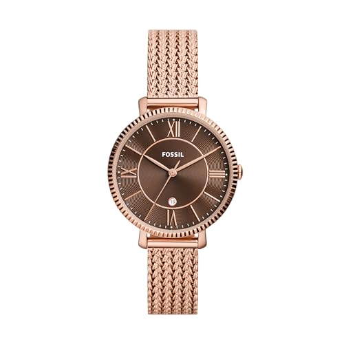 Fossil Women's Jacqueline Quartz Stainless Steel Mesh Three-Hand Watch, Color: Rose Gold Glitz (Model: ES4628)
