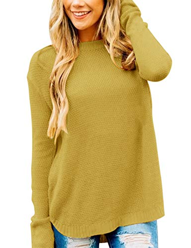 MEROKEETY Women's 2023 Fall Long Sleeve Oversized Crew Neck Solid Color Knit Pullover Sweater Tops, Mustard XL
