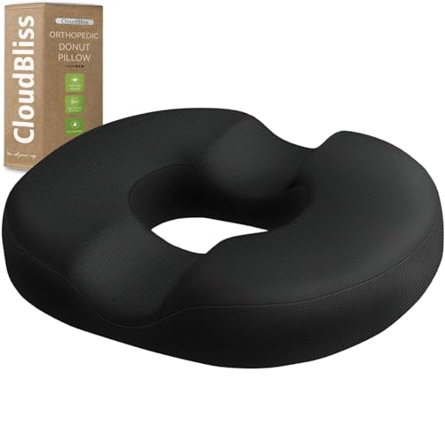 Donut Pillow Seat Cushion Chair Pad for Tailbone Pain Relief and Hemorrhoids, Memory Foam Seat Chair Cushion for Postpartum Pregnancy, Seat Cushions for Men and Women for Home & Office, (Black)