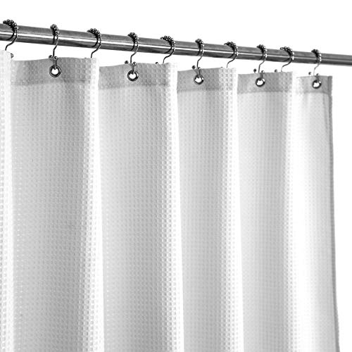 Waffle Weave Stall Fabric Shower Curtain 32 inches Narrow Size, Hotel Luxury Spa, 230 GSM Heavy Duty, Water Repellent, White Spa Pique Pattern Decorative Bathroom Curtain, 32x72