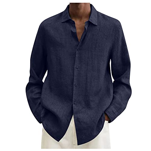Long Sleeve Shirts for Men, Mens Dress Shirt Wrinkle Free Regular Fit 4-Way Stretch Button Down Shirts Dress Men Slim Fit Dress Shirt Men's Denim Casual Big Shirts Dress (4XL, Navy)