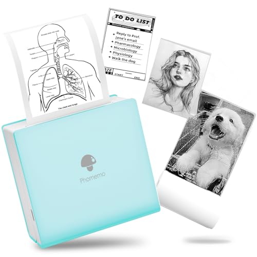 Phomemo Inkless Pocket Printer, Mini Sticker Printer, M02 Bluetooth Wireless Portable Thermal, Compatible with iPhone + Android - Good for Pocket Study Notes, Photo, Work, Journal (Ice Cream Green)