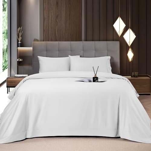 Shilucheng Cooling Breathable Bamboo_ Bed Sheets Set - King Size,1800 Thread Count Super Silky Soft with 16 Inch Deep Pocket, Machine Washable, 4 Piece (King,White)