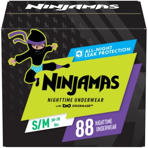 Pampers Ninjamas Nighttime Bedwetting Underwear Boys - Size S/M (38-70 lbs), 88 Count (Pack of 1) (Packaging & Prints May Vary)