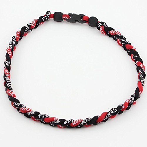 3 Rope 20' Titanium Ionic Sports Necklace Baseball Softball Soccer Braided Twist(Black/Black/Red)