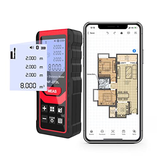 Laser Distance Tape Meters with Phone App Power Output,Measurement Tool, 260ft Bluetooth Distance Meter with Floor Plan App, LCD Backlight, USB-Charge, Voice Broadcast, Measure Distance, Area & Volume