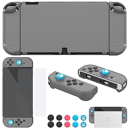 COMCOOL Dockable Case for Nintendo Switch OLED 2021 - Protective Cover Accessories for NS OLED and Joy-Con Controller with Screen Protector Thumb Grips -Gray
