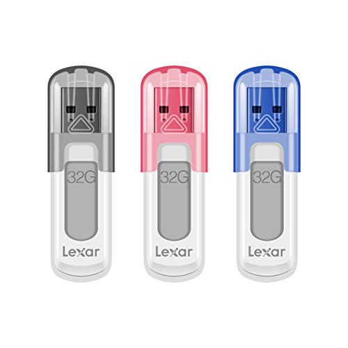 Lexar 32GB 3-Pack JumpDrive V100 USB 3.0 Flash Drive for Storage Expansion and Backup, Gray, Pink, Blue (LJDV100032G-B3NNU)