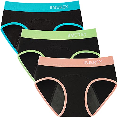 INNERSY Big Girls' Period Panties Menstrual Underwear for First Period Starter 3-Pack(Colored Black,XL(14-16 yrs))