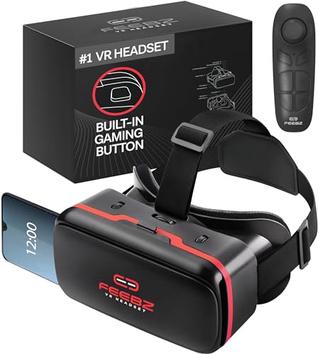 VR Headset for iPhone & Android - for Kids & Adults | Includes Remote Controller + Built-in Button for Phone 3D VR Gaming & Videos | Virtual Reality Goggles Set for Phones 4.5'-6.5' – Red