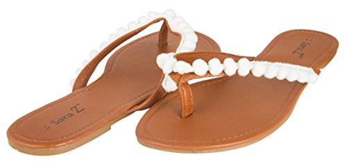Sara Z Women's Flats - Summer Thong Flat Sandals, Casual and Fashion Flip-Flop Sandals 5/6 White