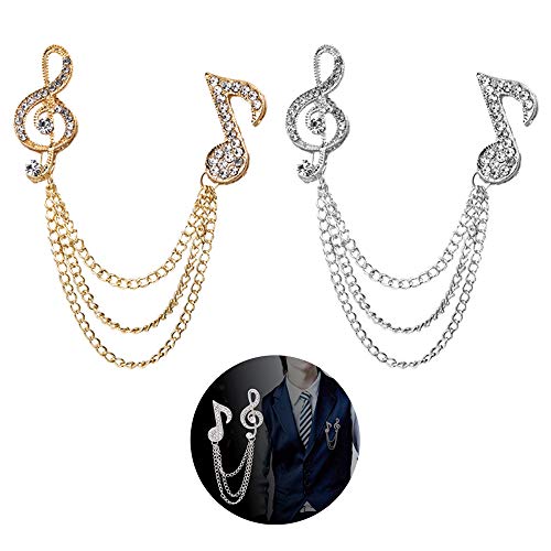 Huture 2 Pack Men's Music Note Mark Brooch Lapel Pin Badge Hanging Chains Collar Brooches Pin for Career Suit Tuxedo of Shirts Tie Hat Scarf for Boyfriend Father Birthday Gift Gold /Silver