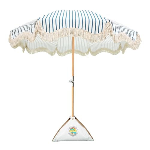 JOBEAN Jojo Umbrella – Beach & Patio Umbrella, with beachBUB Ultra Sand Base for the Beach, 1.25” Solid Wood Pole fits most patio bases, Boho Style, Premium Canvas with Vintage Cotton Tassels
