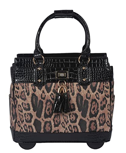 JKM & Company LONDON Computer iPad, Laptop Tablet Rolling Tote Bag Briefcase Carryall Bag (Leopard)