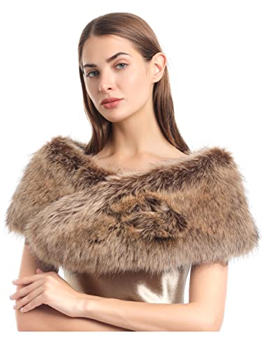 LA CARRIE Women's Faux Fur Collar Scarf Wrap Shawl Cold Winter Warmer(Raccoon,120cm,47.2in)