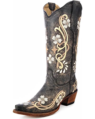 CORRAL BOOTS Women's Circle G L5175 Multi-Colored Embroidered Leather Cowgirl Boots, Black, 8 Medium