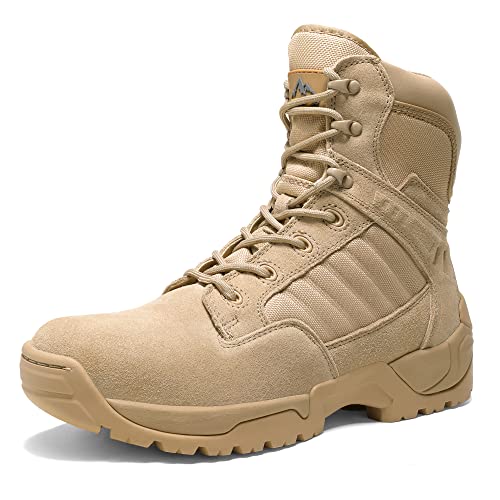 NORTIV 8 Mens Military Tactical Work Boots Hiking Side Zipper Mid Ankle Outdoor 6 Inches Motorcycle Combat Boots Size 12 M US Desert, Sand-6 Inches