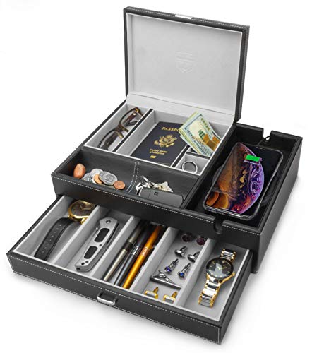 Men Jewelry Box Organizer Key Tray - Valet Tray for Men - Nightstand Organizer for Men - Nightstand Tray Mens Watch Box, Mens Watch Case & Valet Tray Organizer - Mens Jewelry Organizer Watch Holder