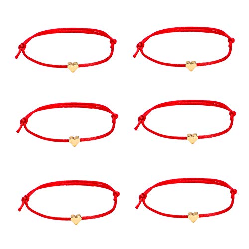 Caiyao 2/6 Pcs Red String Bracelet Heart Star Charm Gold Plated Kabbalah Protection Love Friendship Bracelets Adjustable Handmade Braided Red Black Rope Cord Thread Bracelet Jewelry - 6Pcs Heart Red