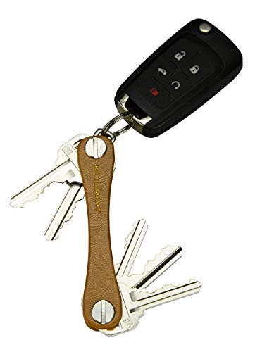 KeySmart Leather Key Holder for Car Keys Keychain - Mens Pocket Key Organizer Key Chain with Leather Key Case & Cover - Compact, Minimalist, EDC & Smart Keyholder Keycase (up to 8 Keys, Brown Leather)