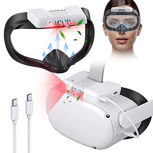 VR Cooling Fan with Soft Face Cover/Pad for Oculus/Meta Quest 2 Accessories,3 Speed VR Fan Cooler with Night Vision and Facial Interface to Relieve Lens Fogging for Intense VR Games-Charging VR White