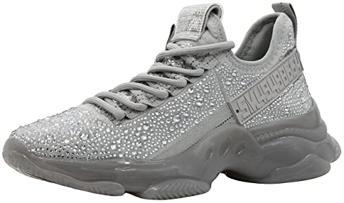 Steve Madden Women's Maxima Sneaker, Grey Rhinestone, 7.5