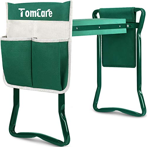 TomCare Garden Kneeler Seat Garden Bench Garden Stools Foldable Stool with Tool Bag Pouch EVA Foam Pad Outdoor Portable Kneeler Gardening Gifts for Women Men, Large 21.65'x10.62'x18.89', Green