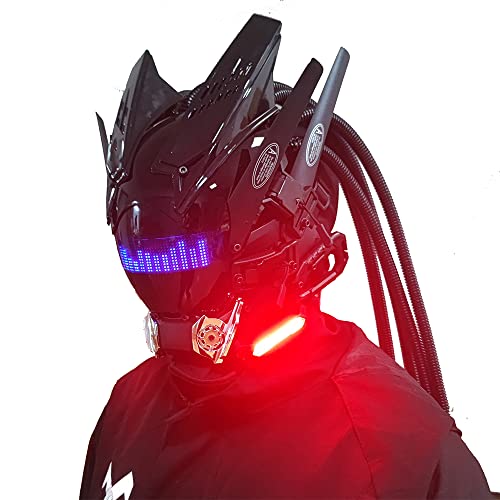 KYEDAY Punk Mask Cosplay for Men,Bluetooth APP Techwear mask, Halloween Cosplay Costume Accessory with LED Lamp, Futuristic Mask