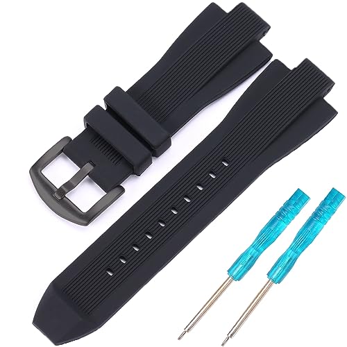 XBHSW Silicone Watch Accessorie Compatible with Michael Kors MK8383 MK8356 MK8295 MK9020 Watch Strap Rubber Replacement Watchband 13x29mm Bracelet (Black Black buckle)