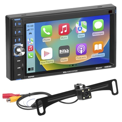 BOSS Audio Systems BCP62-RC Apple CarPlay Car Multimedia Player - Double Din, 6.2 Inch Capacitive Touchscreen, Bluetooth, USB, No DVD, Backup Camera Included
