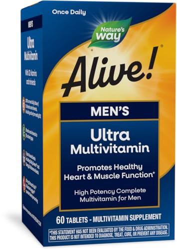 Nature's Way Alive! Men's Daily Ultra Multivitamin, High Potency Formula, Promotes Healthy Heart & Muscle Function*, Gluten Free, 60 Tablets (Packaging May Vary)