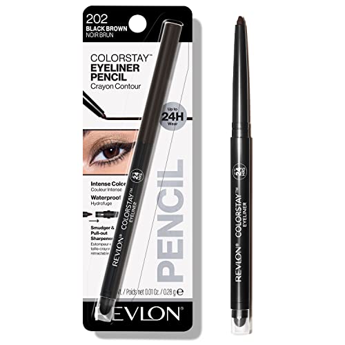 Revlon Pencil Eyeliner, Gifts for Women, Stocking Stuffers, ColorStay Eye Makeup with Built-in Sharpener, Waterproof, Smudge-proof, Longwearing with Ultra-Fine Tip, 202 Black Brown, 0.01 oz