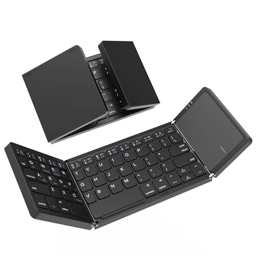 HAMOPY Foldable Keyboard, Tri-Folding Wireless Portable Bluetooth Keyboard with Sensitive Touchpad Mouse (Sync Up to 3 Devices), Pocket-Sized Rechargeable Travel Keyboard for Windows Mac Android iOS