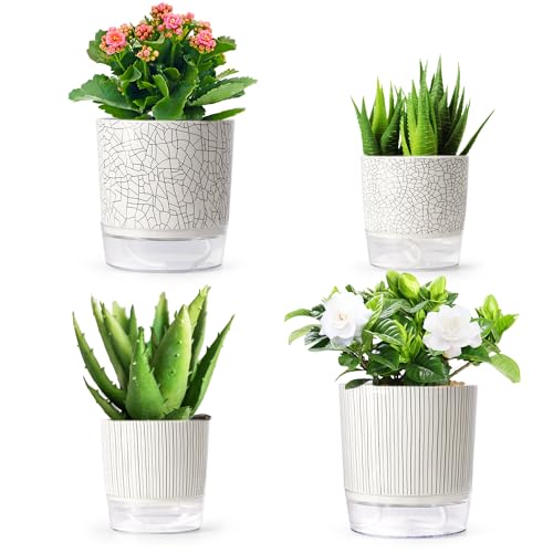 Etvski Self Watering Plant Pot 4pcs, Indoor Plant Pots, Plant Pot for Indoor Plants, Self Watering Planter, Self Watering Pot, Easy Plant Self Watering Pot (4.3+5.5inch)