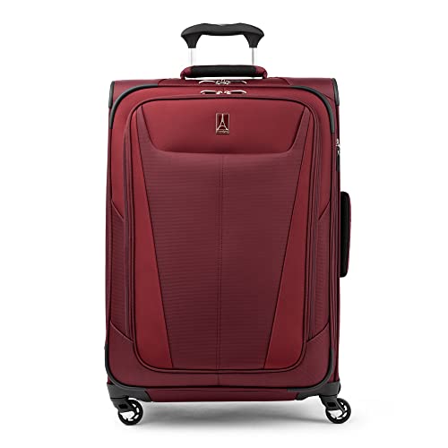Travelpro Maxlite 5 Softside Expandable Luggage with 4 Spinner Wheels, Lightweight Suitcase, Men and Women, Burgundy, Checked-Medium 25-Inch