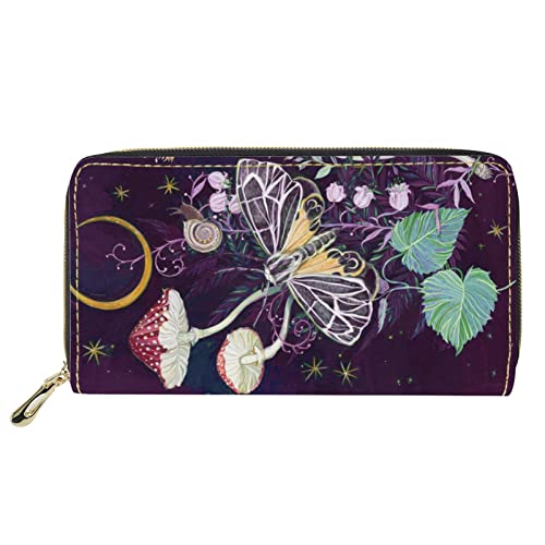 Showudesigns Mushroom Purse Butterfly Clutch Wallet for Women Girls Credit Card Holder Coin Pouch Case Leather Purse with Zipper Moon Moth