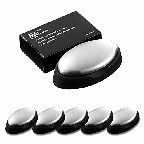WondMall 5 Packs Stainless Steel Bar Soap, Metal Soap Bar Odor Removing Bar, Remove Odor of Onion, Garlic and Fish