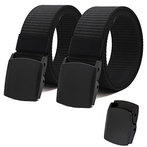 ANDY GRADE Nylon Tactical Military Men Belt Webbing Canvas Web Belts with Plastic Buckle No Metal Nickel Free, 2 Pack
