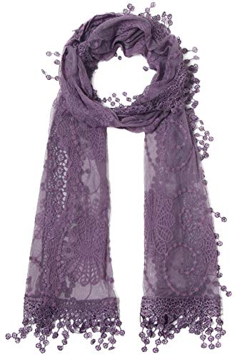 Women's lightweight Feminine lace teardrop fringe Lace Scarf Vintage Scarf Mesh Crochet Tassel Cotton Scarf for Women,One Size,Purple