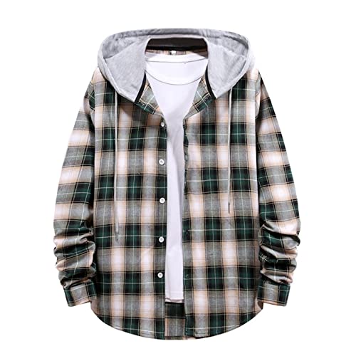 Striped Shirt for Men Vintage Button Up Long Sleeve Casual Dress Shirts Regular Fit Big and Tall Retro Cotton T-Shirts D-Green