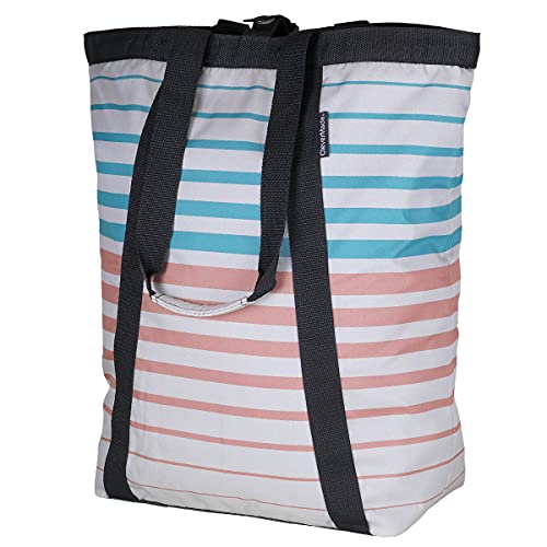 CleverMadeBackpack-Beach-Tote with Mesh Bottom- Large Bag Great for Beach Days and Weekend Trips; Comfortable Carry Straps andBackpack-Straps for Dual Carry Options, Teal/Coral