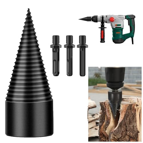Firewood Log Splitter, 3pcs Drill Bit Removable Cones Kindling Wood Splitting logs bits Heavy Duty Electric Drills Screw Cone Driver Hex + Square + Round 32mm/1.26inch