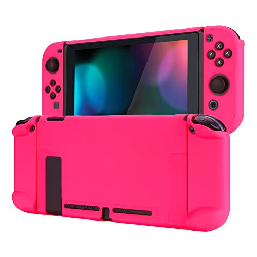 eXtremeRate PlayVital Back Cover for Nintendo Switch Console, Handheld Controller Separable Protector Hard Shell for NS Joycon, Customized Dockable Protective Case for Nintendo Switch - Bright Pink