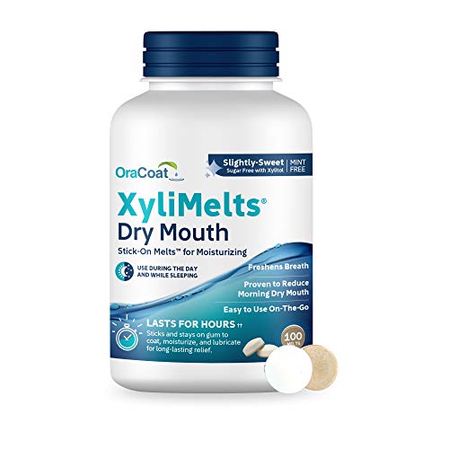 OraCoat XyliMelts Dry Mouth Relief Oral Adhering Discs, Slightly Sweet with Xylitol, for Dry Mouth, Stimulates Saliva, Non-Acidic, Day and Night Use, Time Release for up to 8 Hours, 100 Count