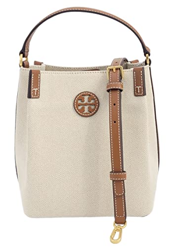 Tory Burch 86843 Blake Natural Khaki/Brown Leather With Gold Hardware Canvas Women's Bucket Bag