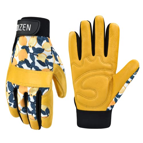 OIZEN Leather Tough Cowhide Work Gardening Gloves for Women Thorn Proof,Working Gloves for Weeding, Digging, Planting