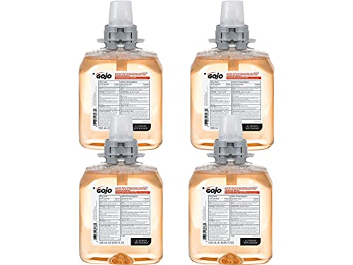 Gojo Luxury Foam Antibacterial Handwash, Fresh Fruit Fragrance, 1250 mL Foam Hand Soap Refill FMX-12 Push-Style Dispenser (Pack of 4) – 5162-04